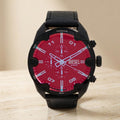 Diesel Black Leather Chronograph Watch,  Mens Gift, Red Dial