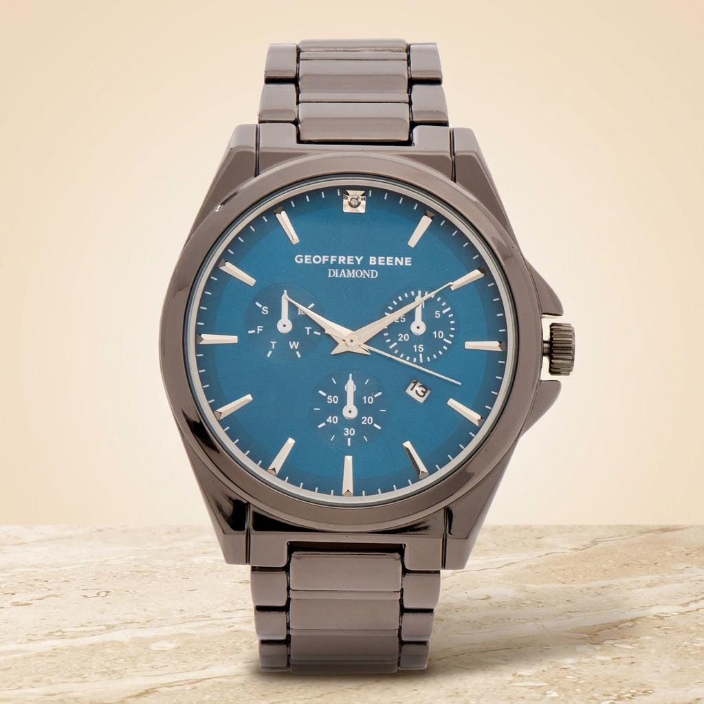 Geoffrey Beene Gunmetal Blue Chronograph Watch, Mens Gift, Stainless Steel