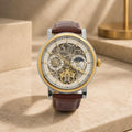 Thomas Tompion Brown Leather Automatic Watch, Skeleton Dial, Mens Gift