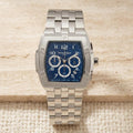 Swan & Edgar Blue Watch, Silver Tone Steel Mens Chronograph Gift