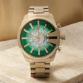 Diesel Gold Tone Mega Chief Chronograph Watch, Green Dial Mens Gift