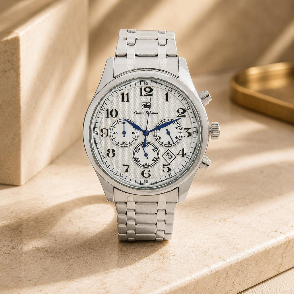 Gianni Sabatini Stainless Steel Chronograph Watch, Silver Mens Gift