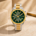 Gianni Sabatini Green Chronograph Watch, Two Tone Stainless Steel, Mens Gift