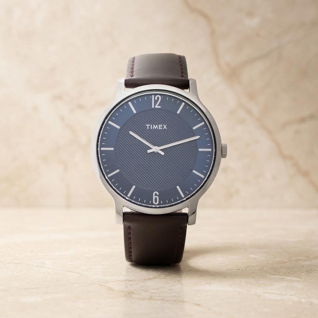 Timex Metropolitan Blue Dial Watch, Brown Leather Strap, Mens Minimalist Gift