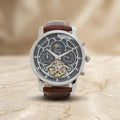 Thomas Tompion Brown Leather Skeleton Watch, Automatic Mens Gift