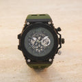 Guess Chronograph Watch, Black Olive Silicone, Mens Gift, Skeleton Dial