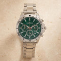Predator Green Dial Chronograph Watch, Silver Stainless Steel Mens Gift