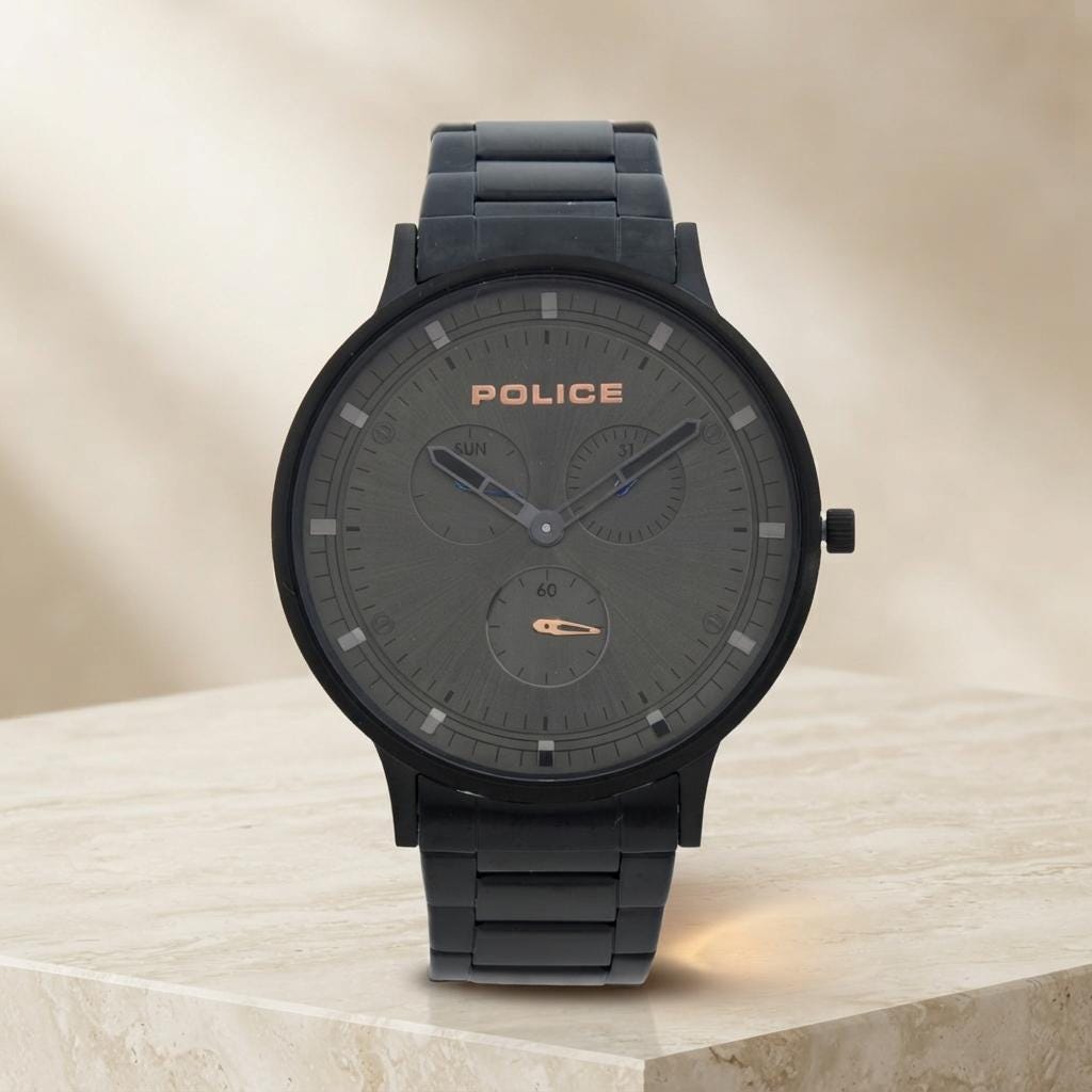 Police Black Chronograph Watch, Mens Minimalist Gift, Stainless Steel