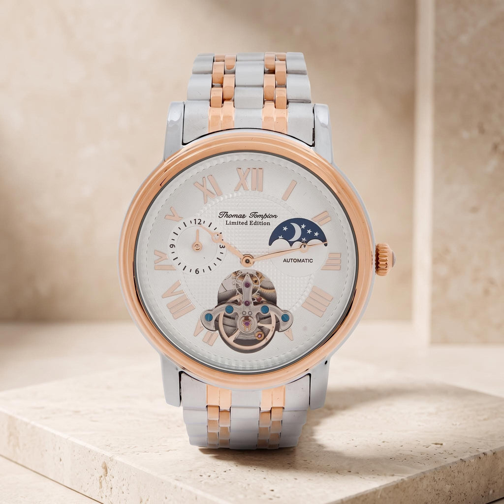 Thomas Tompion Automatic Watch, Two-Tone Steel, Open Heart Moonphase Gift