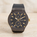 Guess Black & Gold Chronograph Watch, Mens Silicone Strap Gift Minimalist