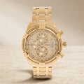 Guess Gold Chronograph Watch, Mens Statement Gift, Stainless Steel Link Bracelet