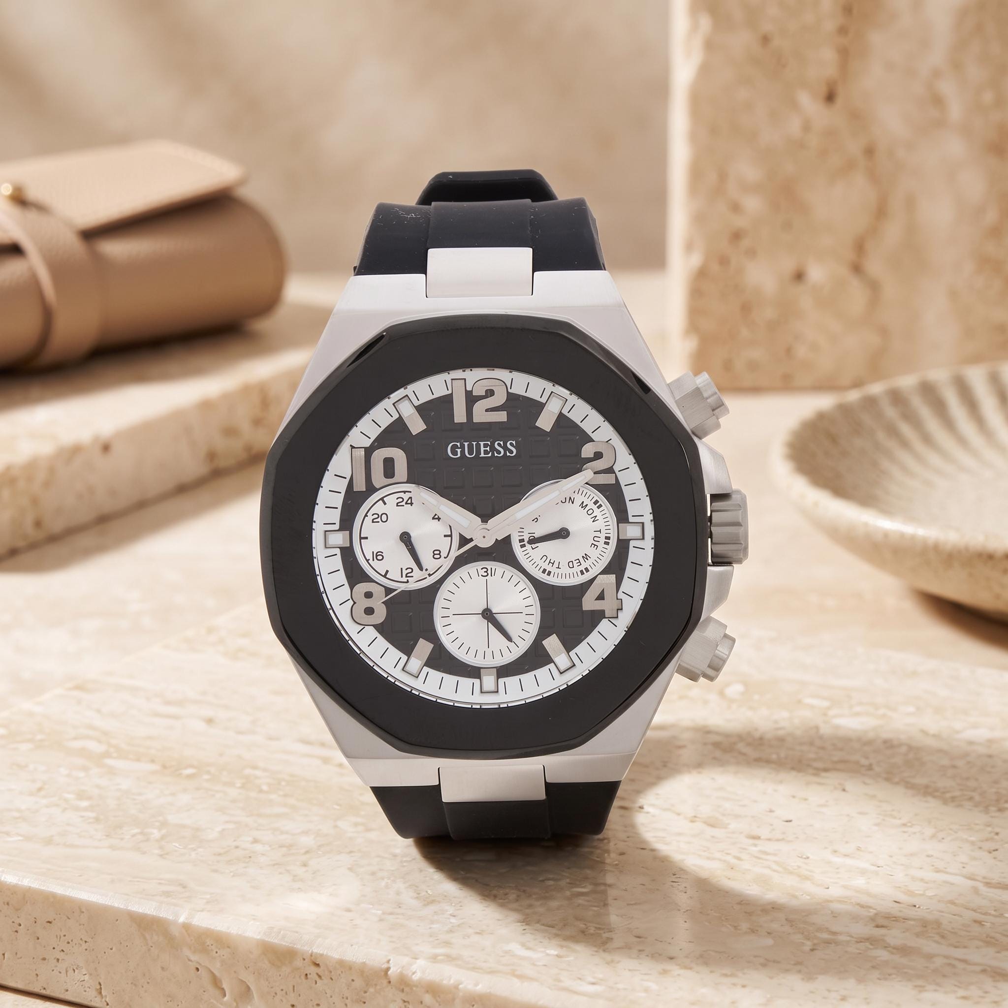 Guess Black Silicone Chronograph Watch, Men's Sport Watch