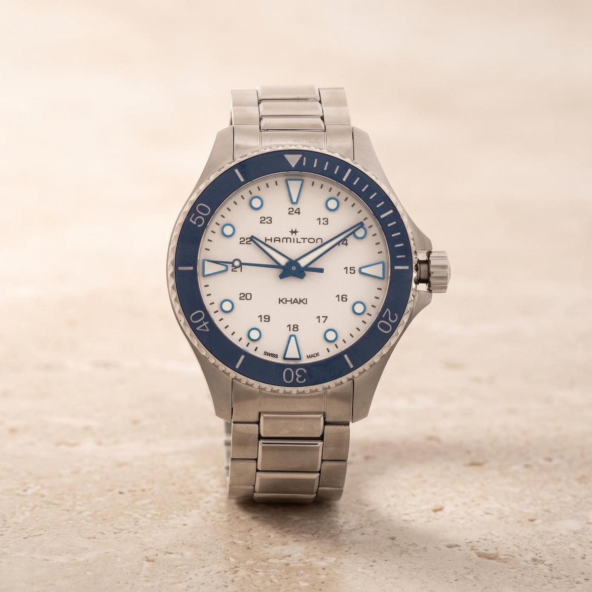 Hamilton Khaki Navy Blue Bezel Stainless Steel Watch, Gift for Him