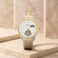 Thomas Tompion Two Tone Automatic Watch, Mens Gold Silver Skeleton Gift