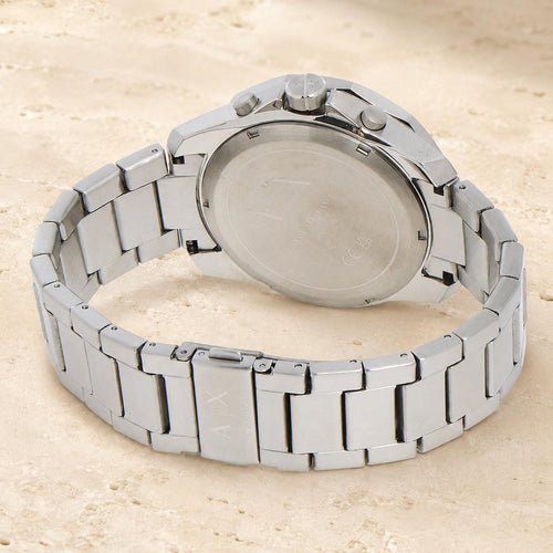 Armani Exchange Chronograph Watch & Necklace Set, Silver Steel, Mens Gift
