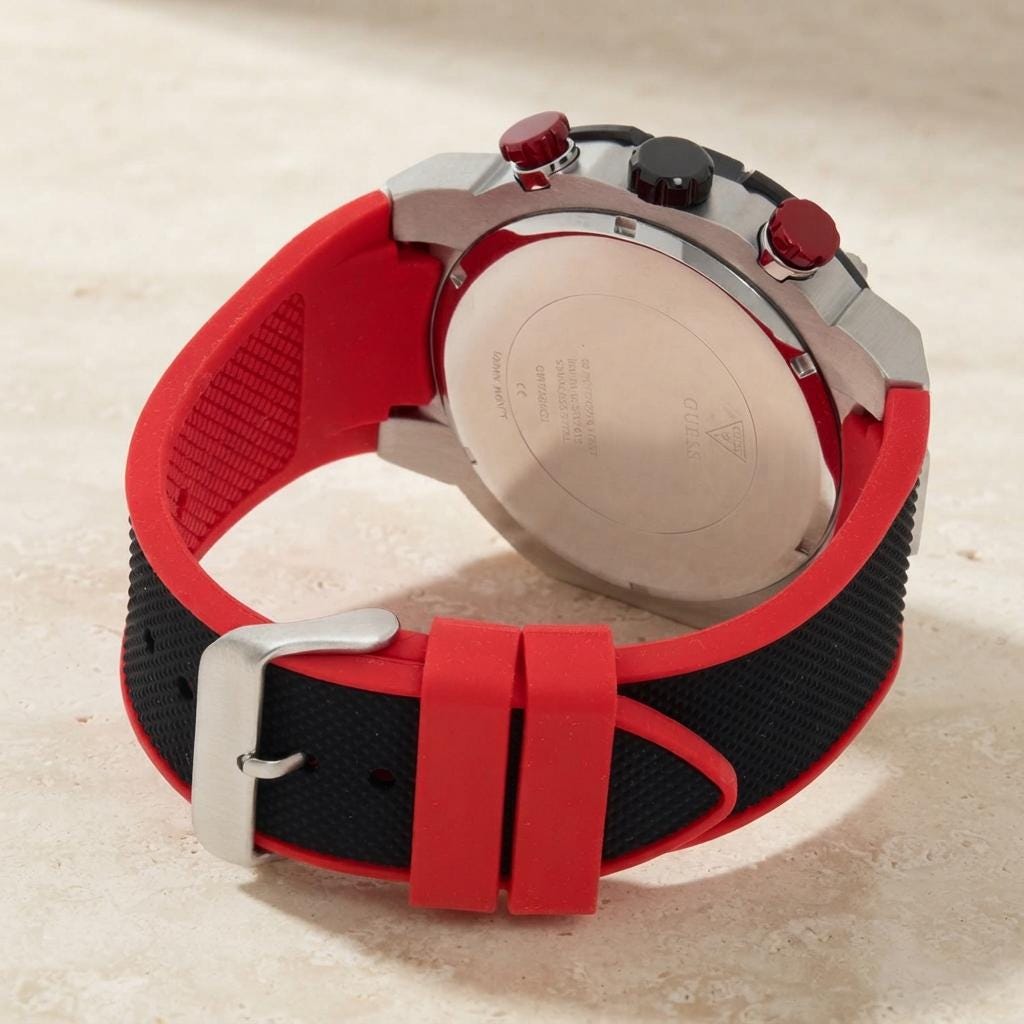 Guess Black Chronograph Watch, Mens Sports Watch, Bold Silicone Band, Gift for Him