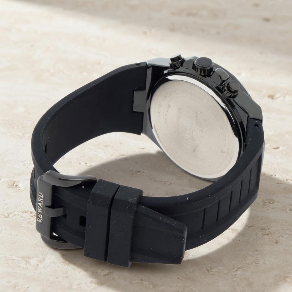 Reward Black Yellow Chronograph Watch, Mens Sport Gift, Silicone Band
