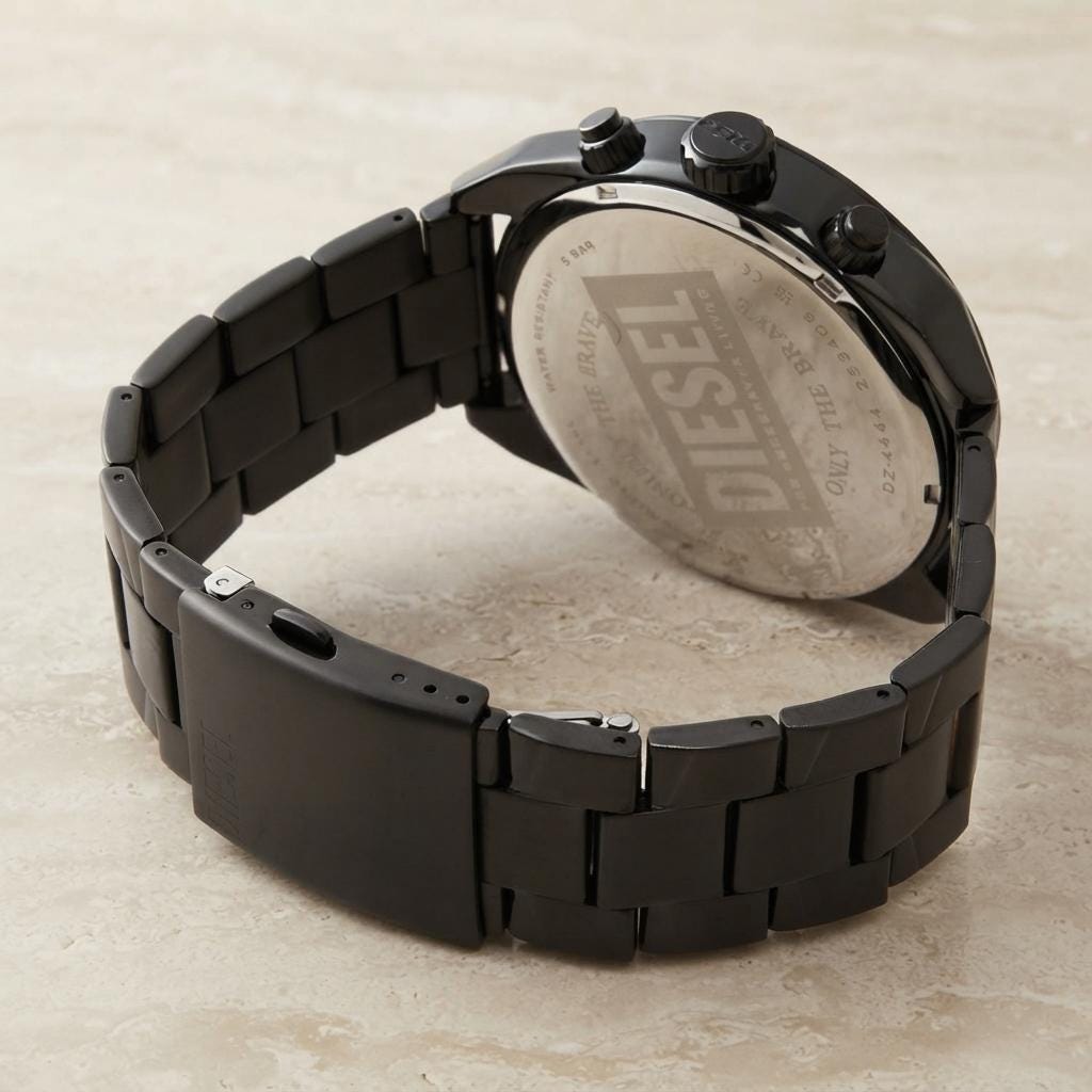 Diesel Black Gold Chronograph Watch, Mens Designer Gift, Metal Link Bracelet