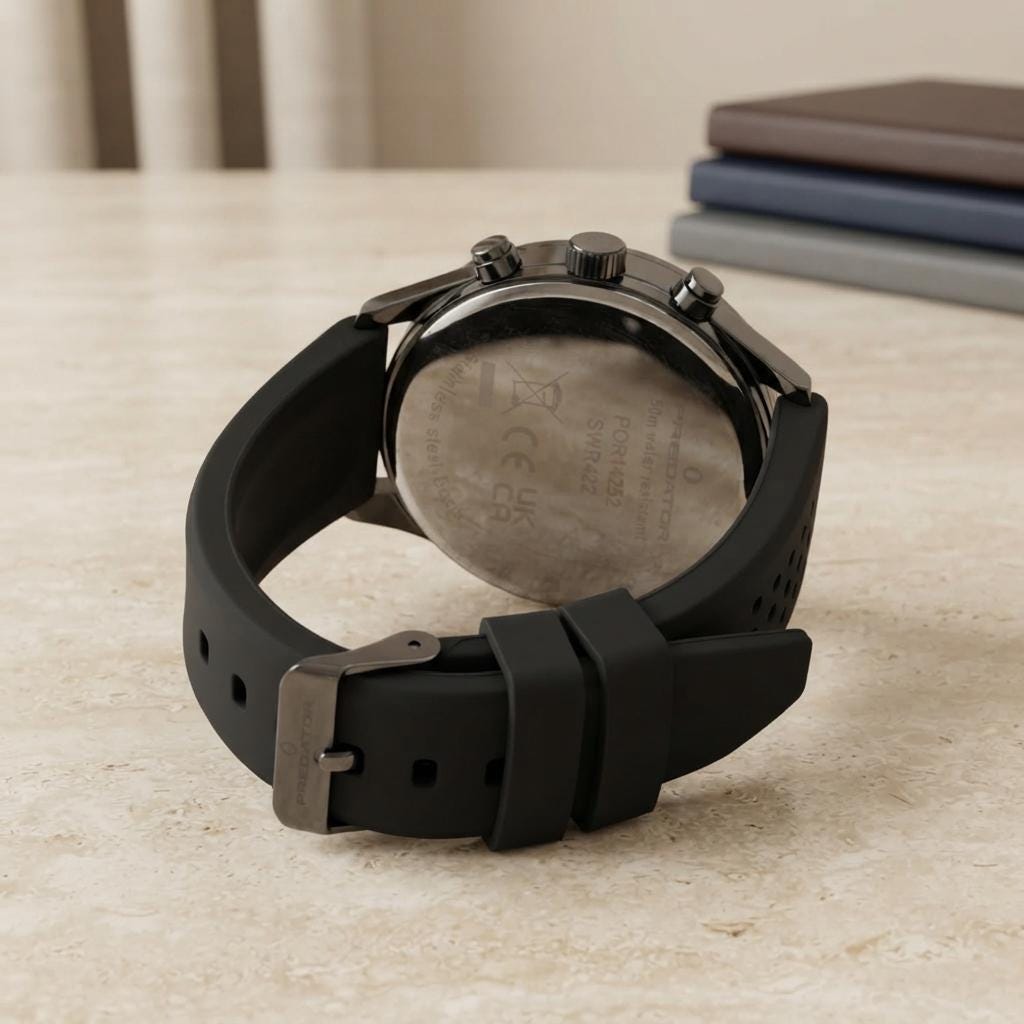 Predator Black Sports Chronograph Watch, Men's Gift, Silicone Strap