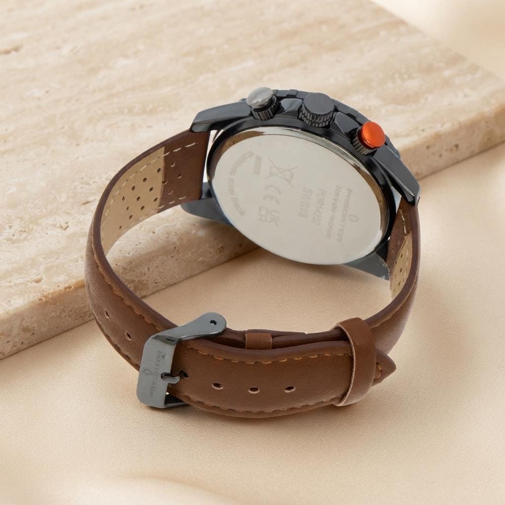 Predator Brown Leather Chronograph Watch, Mens Sport Gift