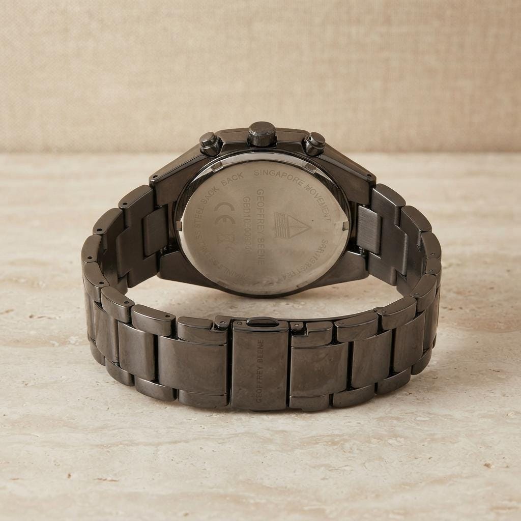 Geoffrey Beene Gunmetal Chronograph Watch, Hexagonal Bezel, Mens Gift