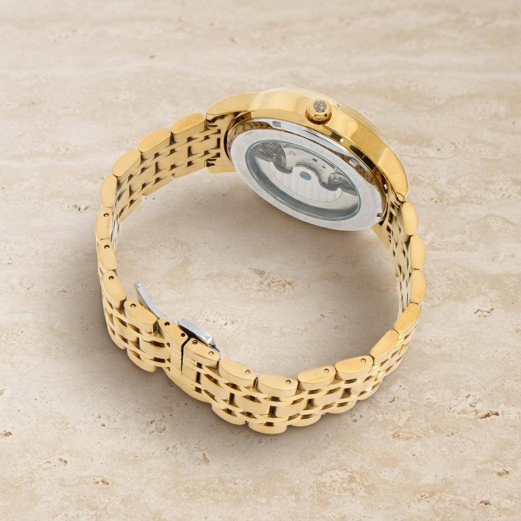 Thomas Tompion Gold Tone Automatic Watch Limited Edittion, Mens Skeleton Gift, Roman Numerals