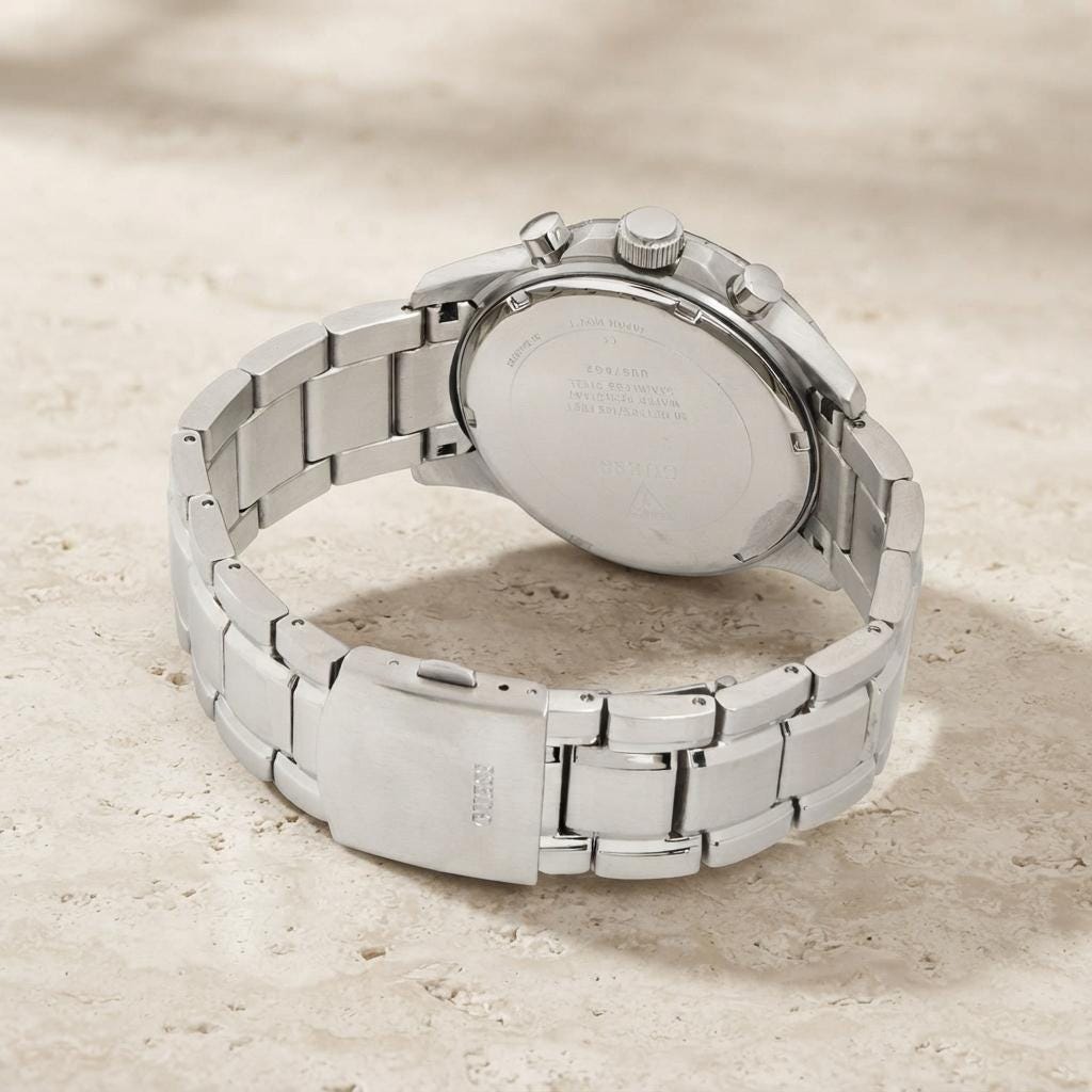 Guess Blue & Silver Stainless Steel Watch, Mens Gift, Chronograph Link Bracelet