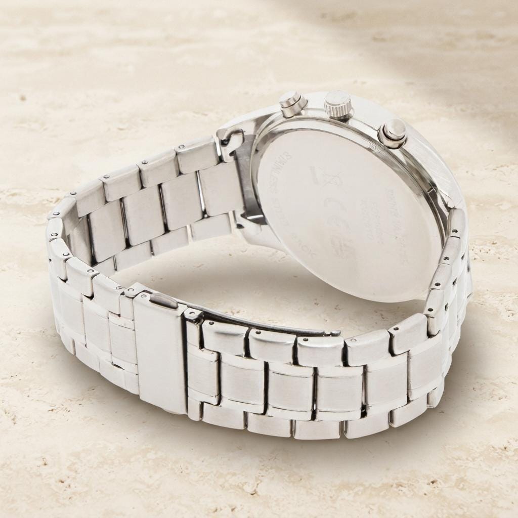 René Valenté Silver Chronograph Watch, Men's Steel Gift, White Dial Watch