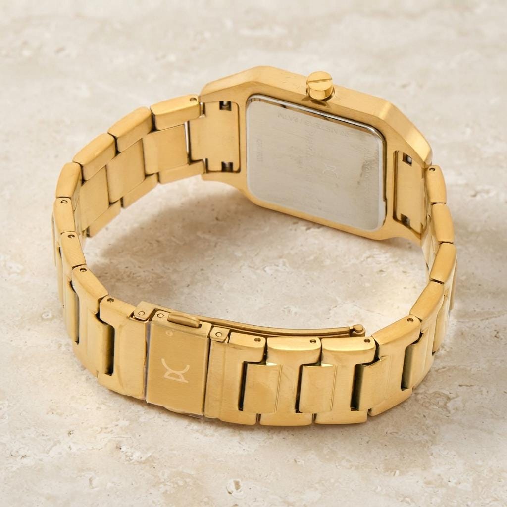 Pierre Cardin Gold Tone Square Watch, Stainless Steel Link Bracelet, Mens Gift