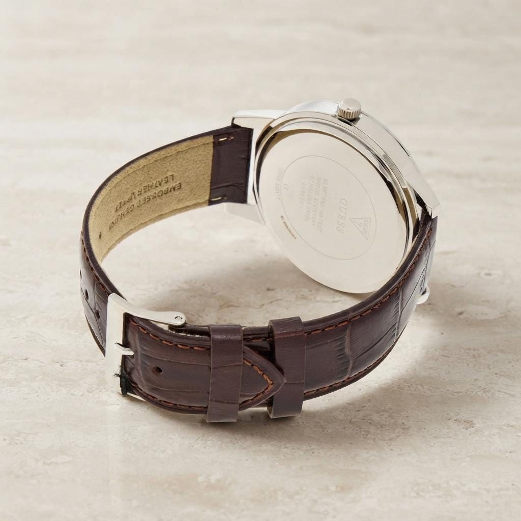Guess Brown Leather Silver Watch, Mens Roman Numeral Gift Watch, Stainless Steel