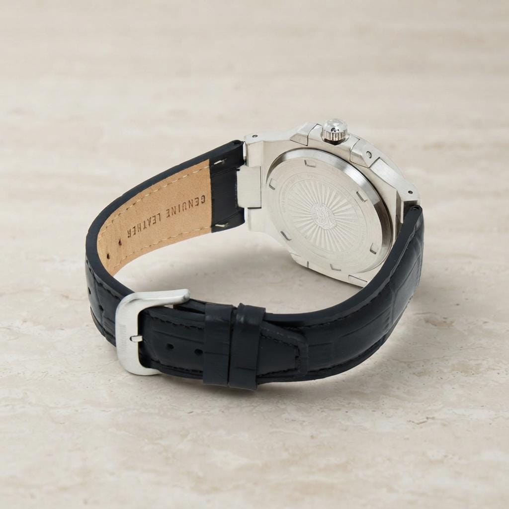 Roberto Cavalli Black Leather Watch, Mens Silver Tone Gift, Round Analog Dial