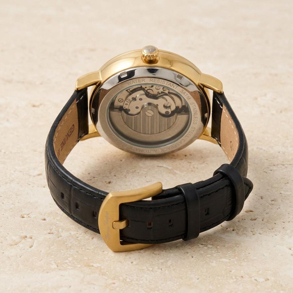Thomas Tompion Observatory Watch, Black Gold Skeleton Dial, Mens Gift