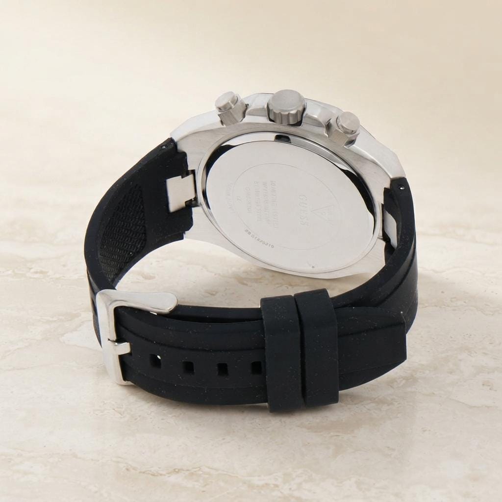 Guess Black Silicone Chronograph Watch, Men's Sport Watch