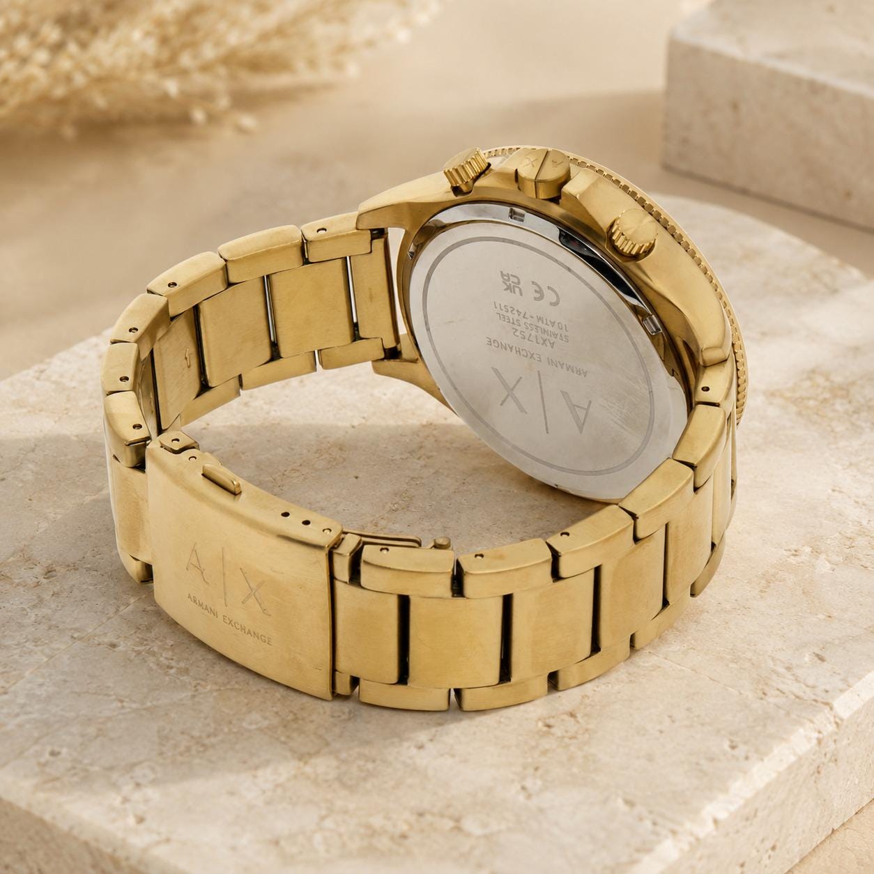 Armani Exchange Gold Tone Chronograph Watch, Oversized Mens Gift