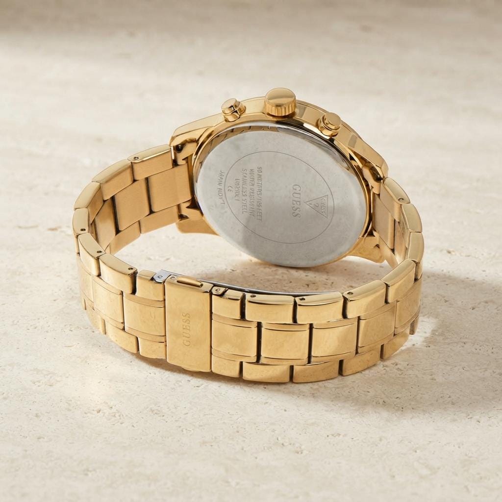 Guess Gold Chronograph Watch, Men's Luxury Gift, Roman Numeral Dial, Steel Band