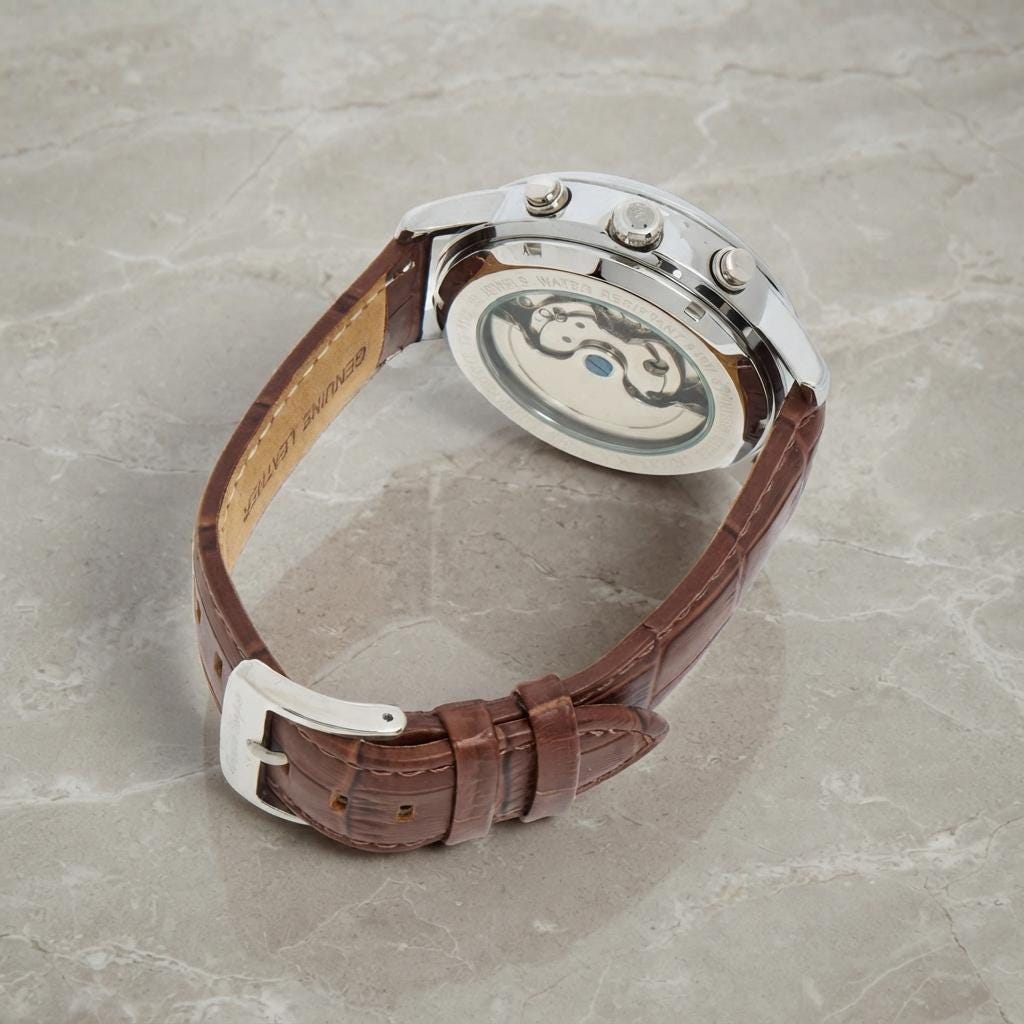Thomas Tompion Brown Leather Skeleton Watch, Automatic Mens Gift