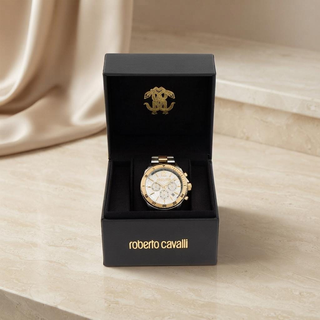 Roberto Cavalli Chronograph Watch, Two Tone Gold Silver Mens Gift