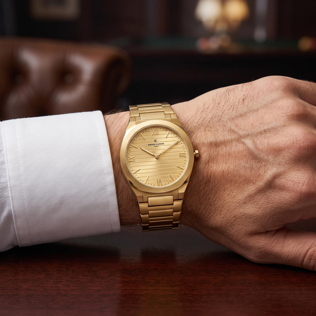 Pierre Cardin Gold Tone Watch, Mens Stainless Steel Wristwatch, Minimalist Gift