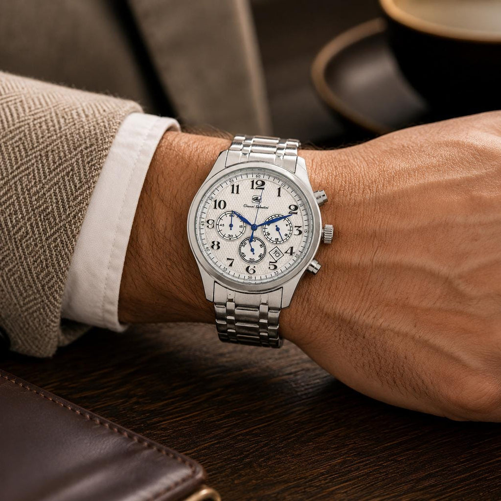Gianni Sabatini Stainless Steel Chronograph Watch, Silver Mens Gift