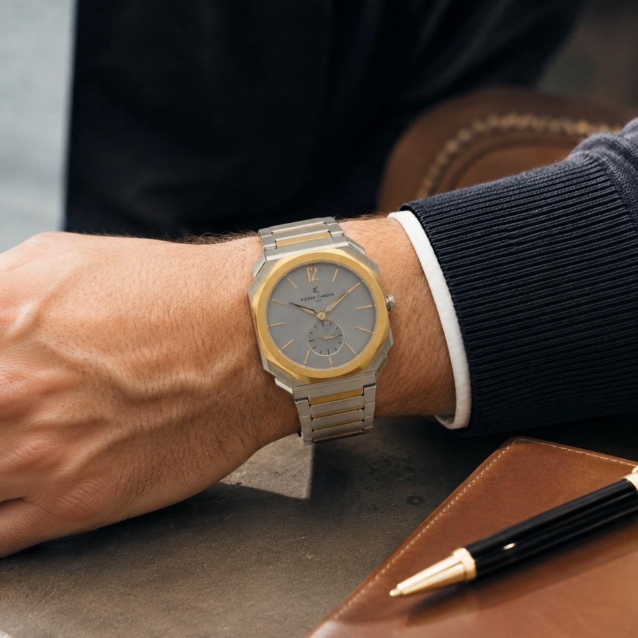 Pierre Cardin Two Tone Watch, Octagonal Bezel Stainless Steel Mens Gift