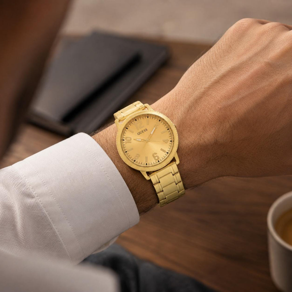 Guess Gold Tone Stainless Steel Watch, Luxury Mens Gift, Link Bracelet