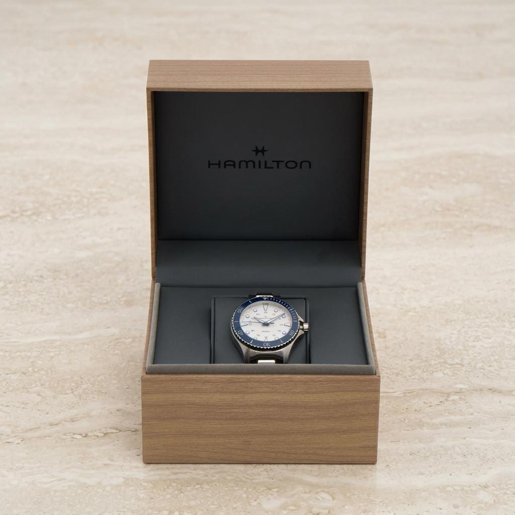 Hamilton Khaki Navy Blue Bezel Stainless Steel Watch, Gift for Him