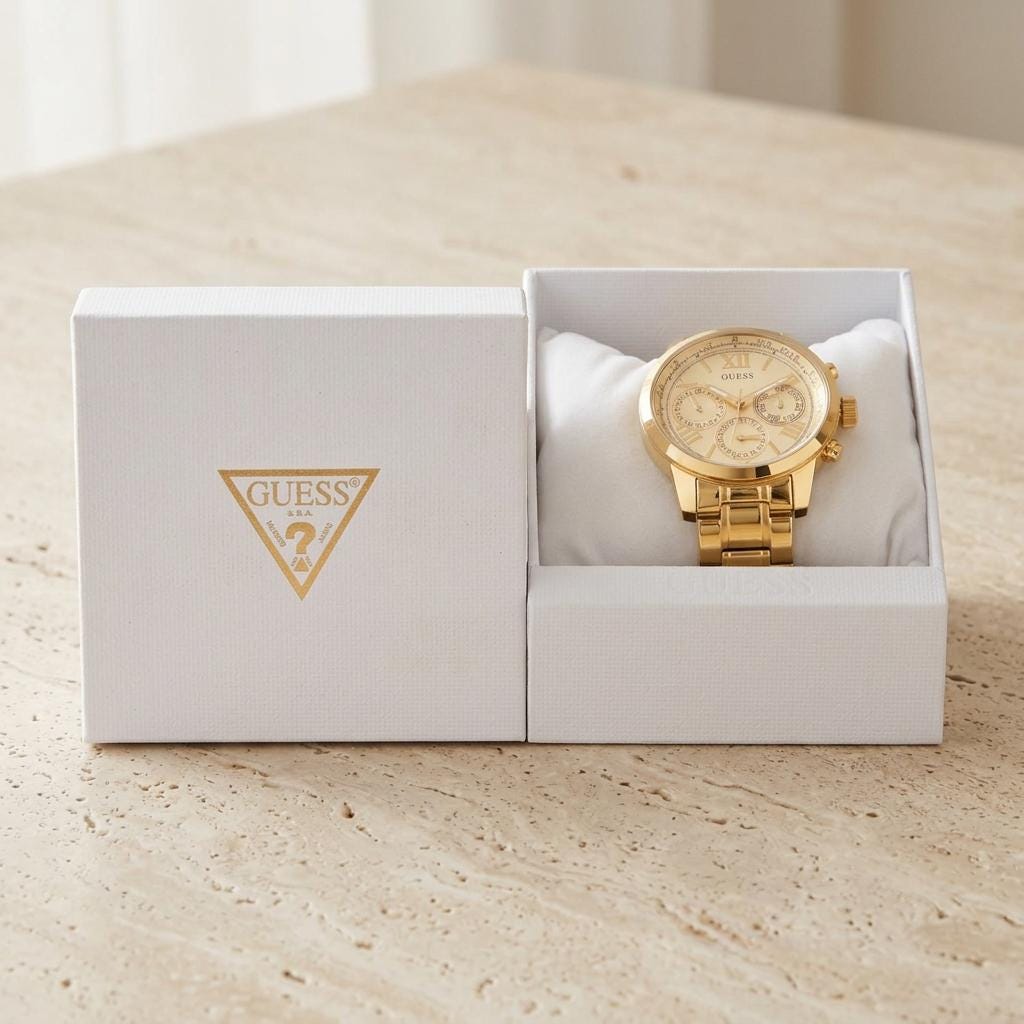 Guess Gold Chronograph Watch, Men's Luxury Gift, Roman Numeral Dial, Steel Band