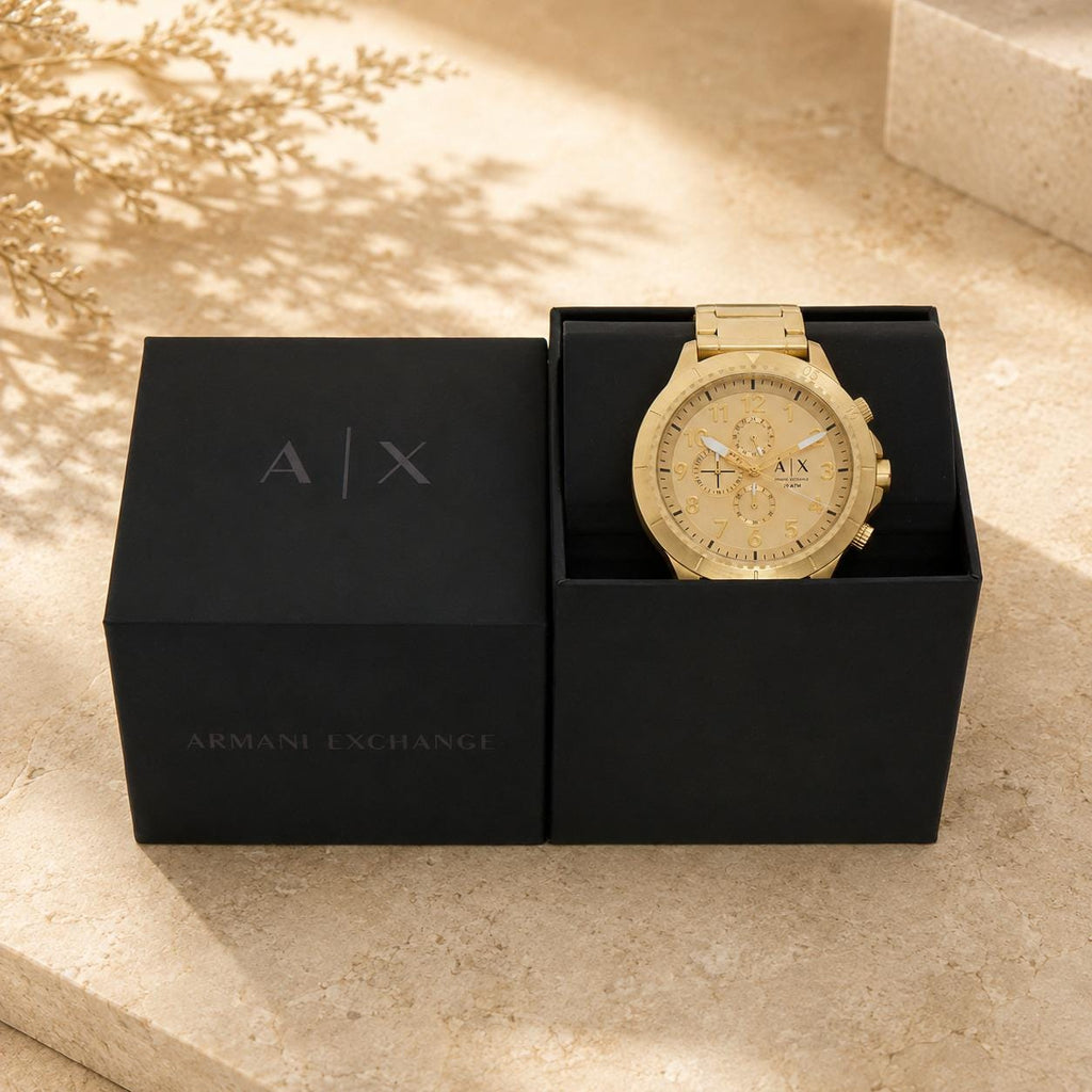 Armani Exchange Gold Tone Chronograph Watch, Oversized Mens Gift