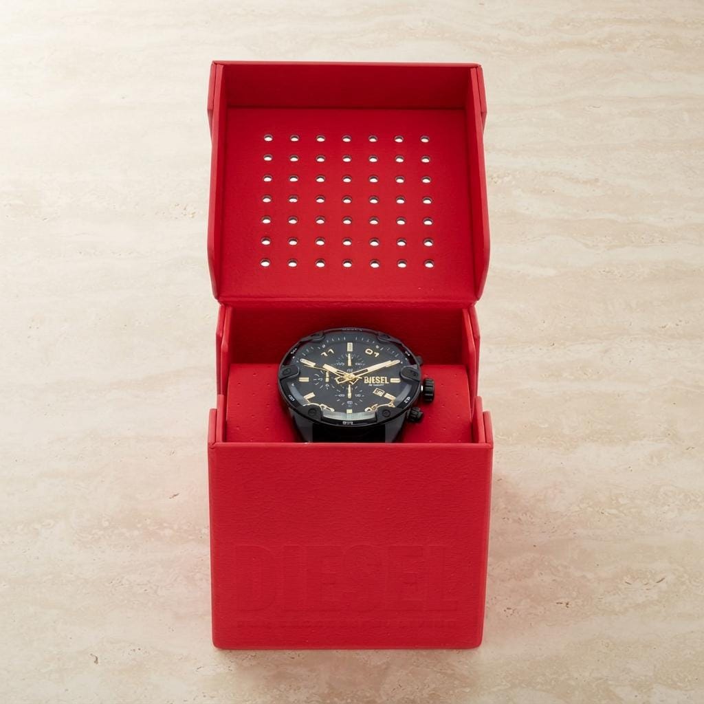 Diesel Black Gold Chronograph Watch, Mens Designer Gift, Metal Link Bracelet