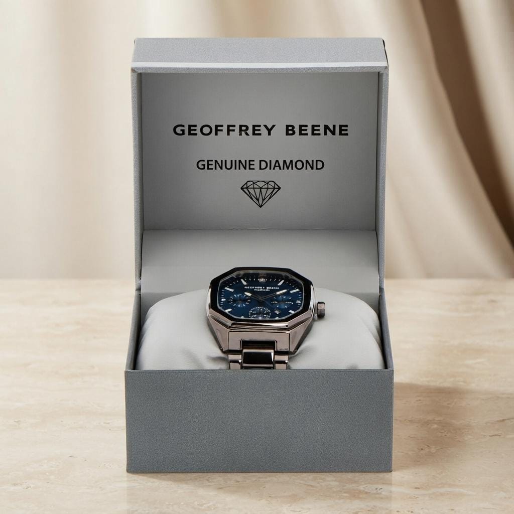 Geoffrey Beene Gunmetal Chronograph Watch, Hexagonal Bezel, Mens Gift