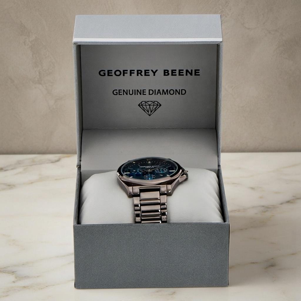 Geoffrey Beene Gunmetal Blue Chronograph Watch, Mens Gift, Stainless Steel
