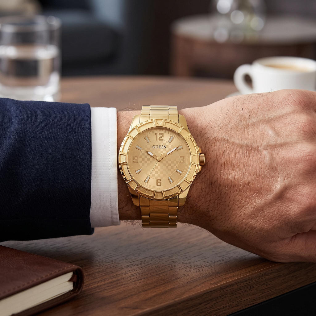Guess Gold Explorer Watch, Men's Stainless Steel Wristwatch, Gift for Him