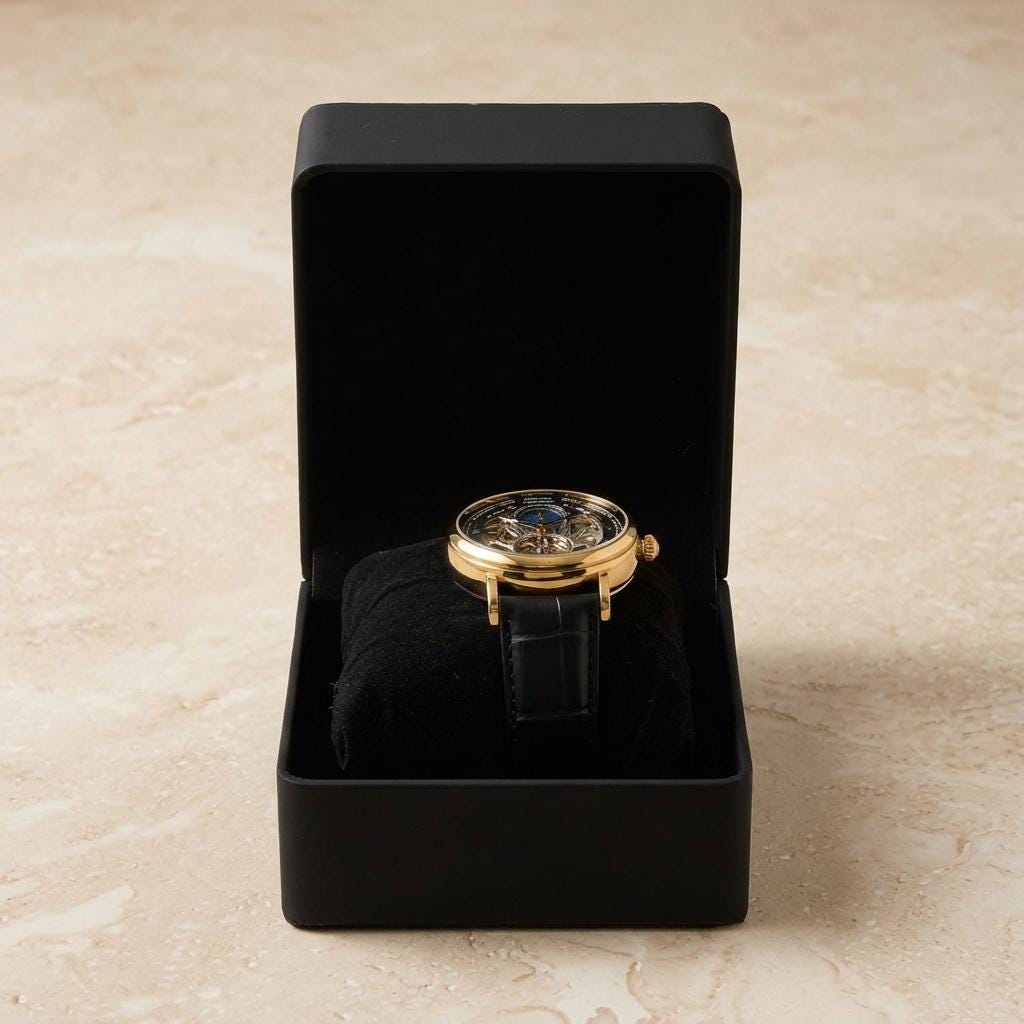 Thomas Tompion Observatory Watch, Black Gold Skeleton Dial, Mens Gift