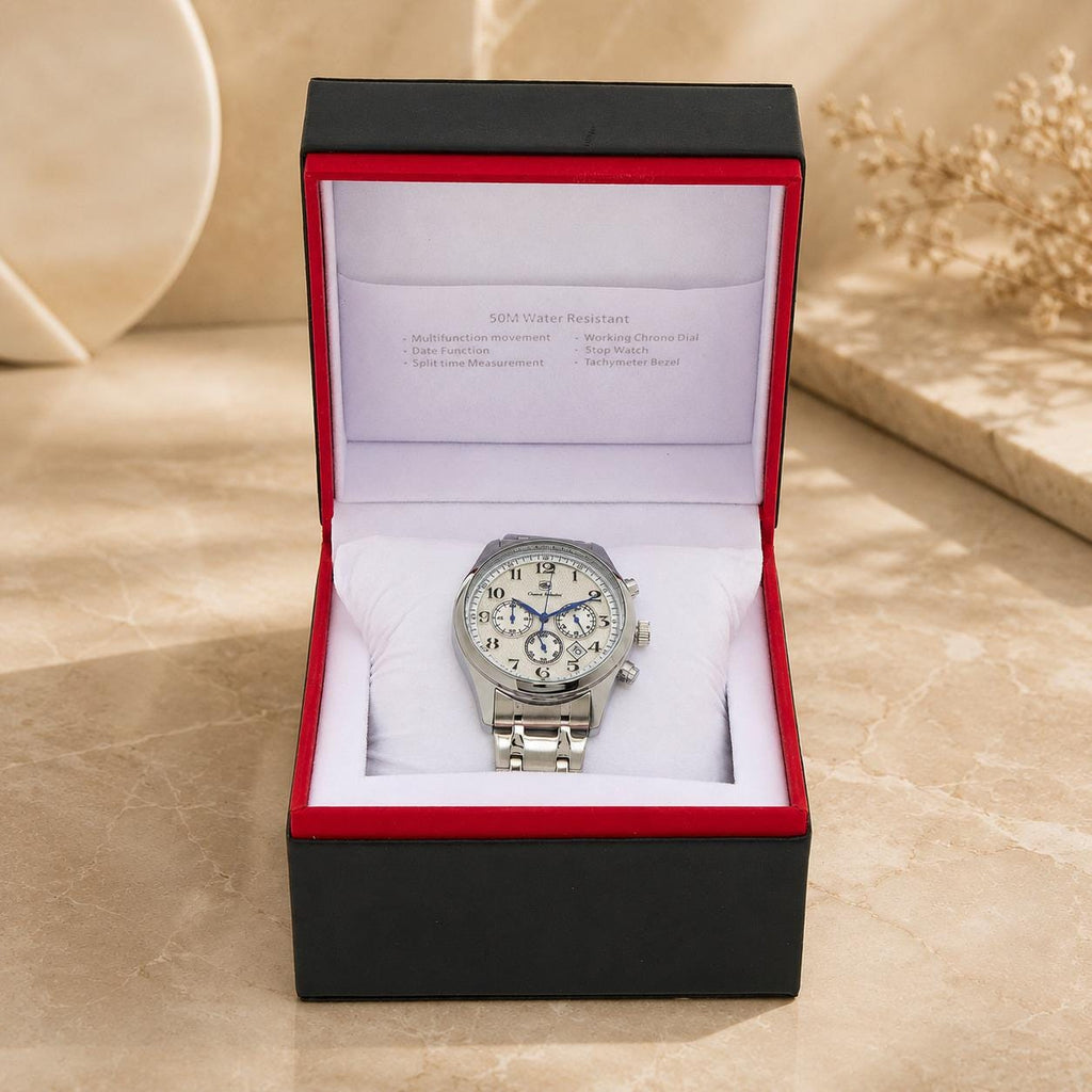 Gianni Sabatini Stainless Steel Chronograph Watch, Silver Mens Gift